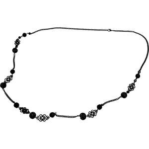 Vintage Black Metal and Bead Necklace 38"